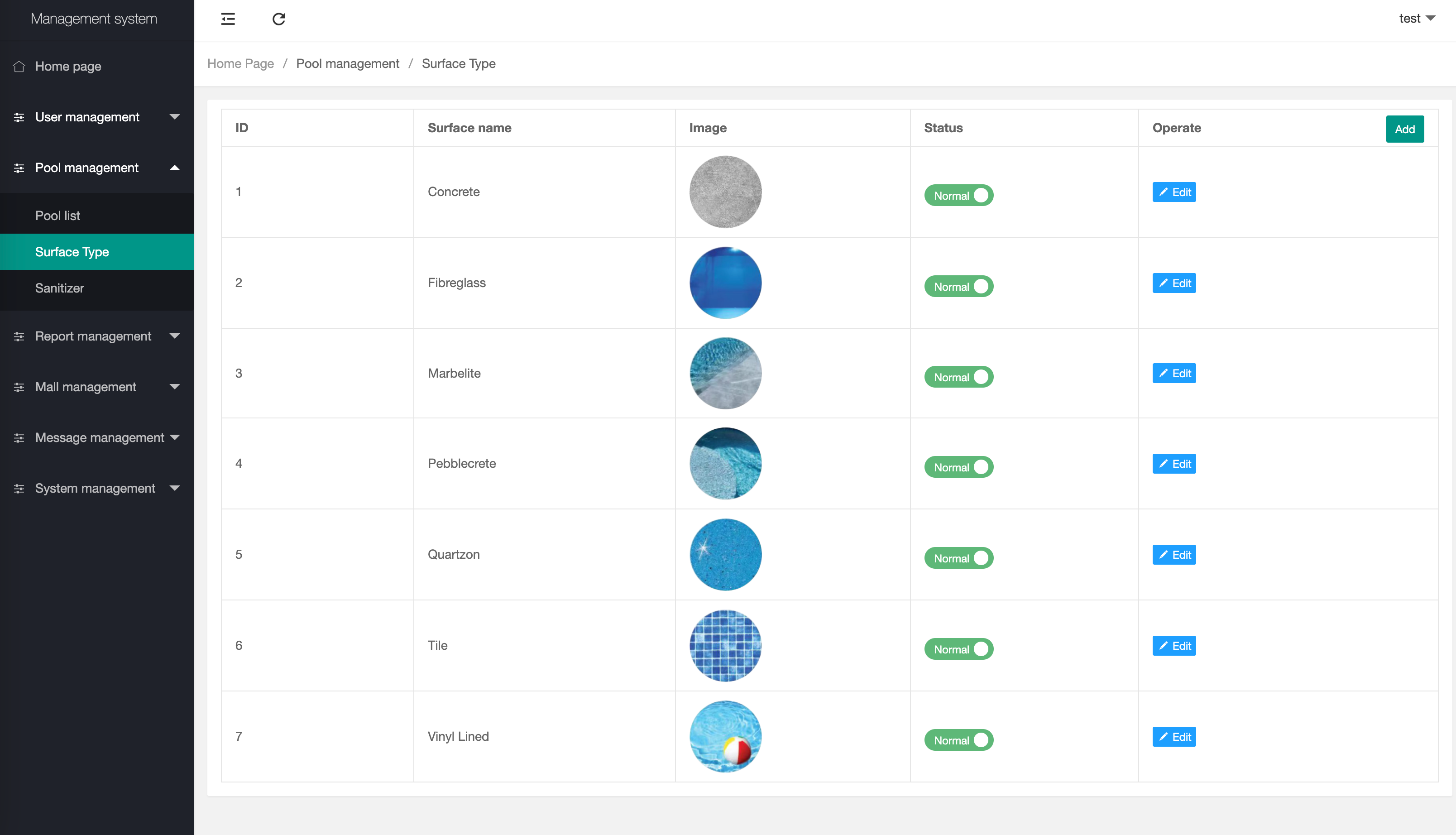 AquaCare pool management dashboard on a tablet